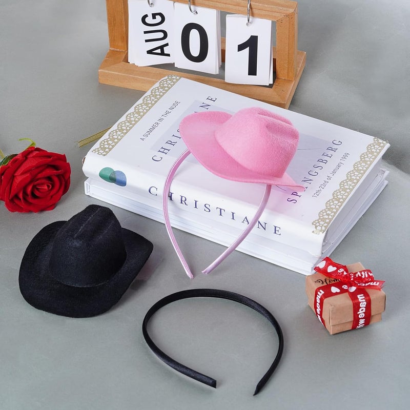 phnydreg 2Pcs Cowboy Mini Hat Headbands Cowgirl Mini Hat Headbands Accessories for Women Girls Birthday Western Cowboy Party - Image 4